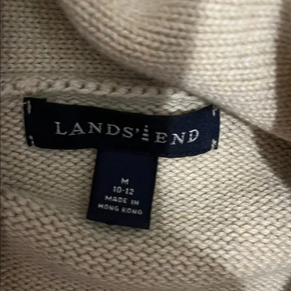 Lands End Cardigan Grandpa Fisherman Sweater Cream Medium 10-12 - Picture 4 of 6